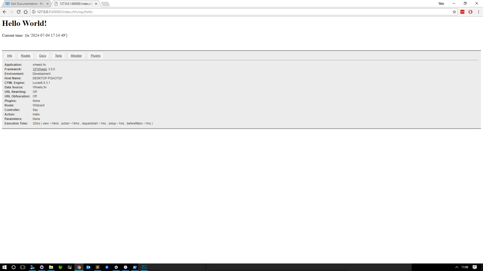 Figure 4: Hello World with the current date and time
