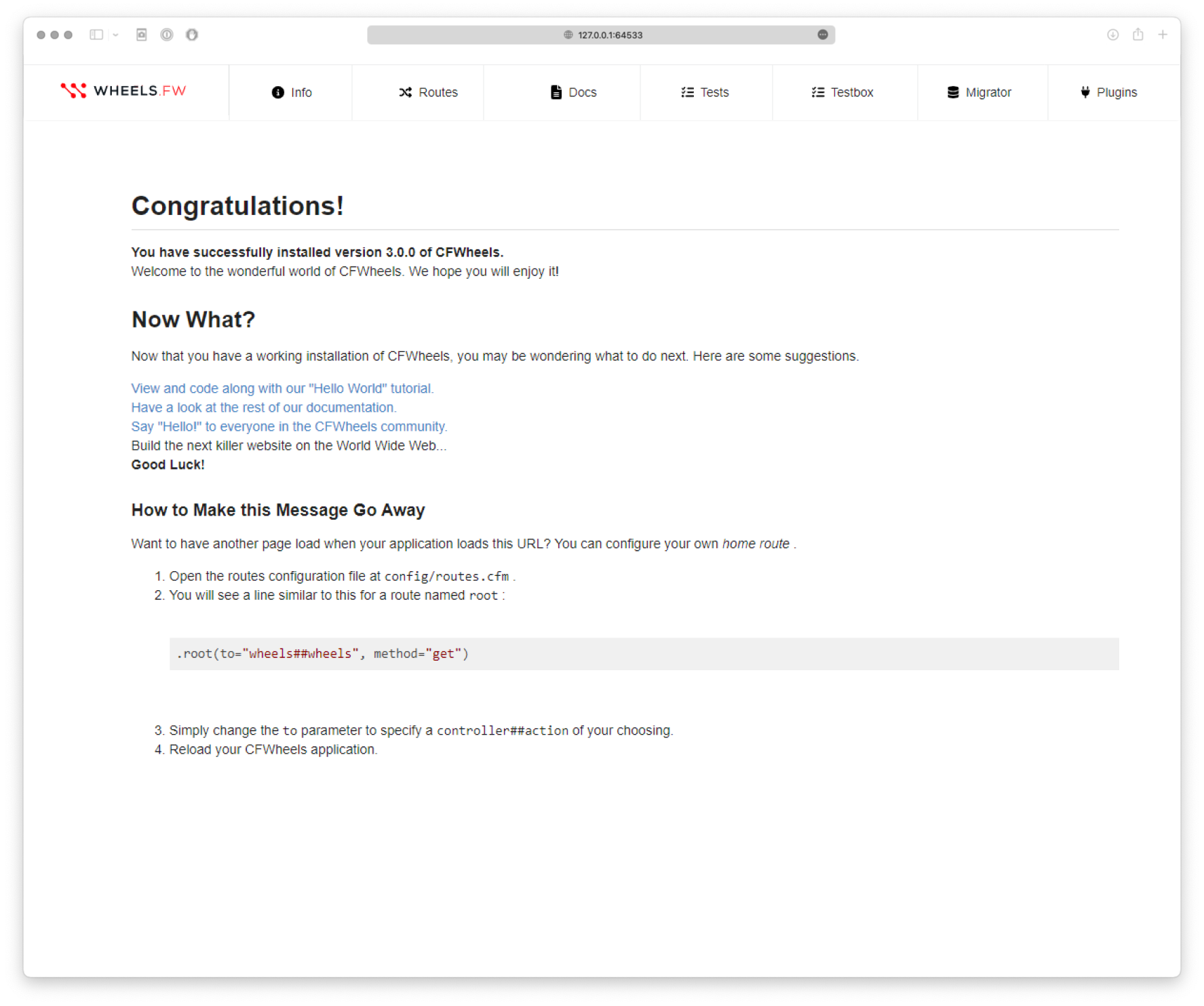 Figure 1: Wheels congratulations screen