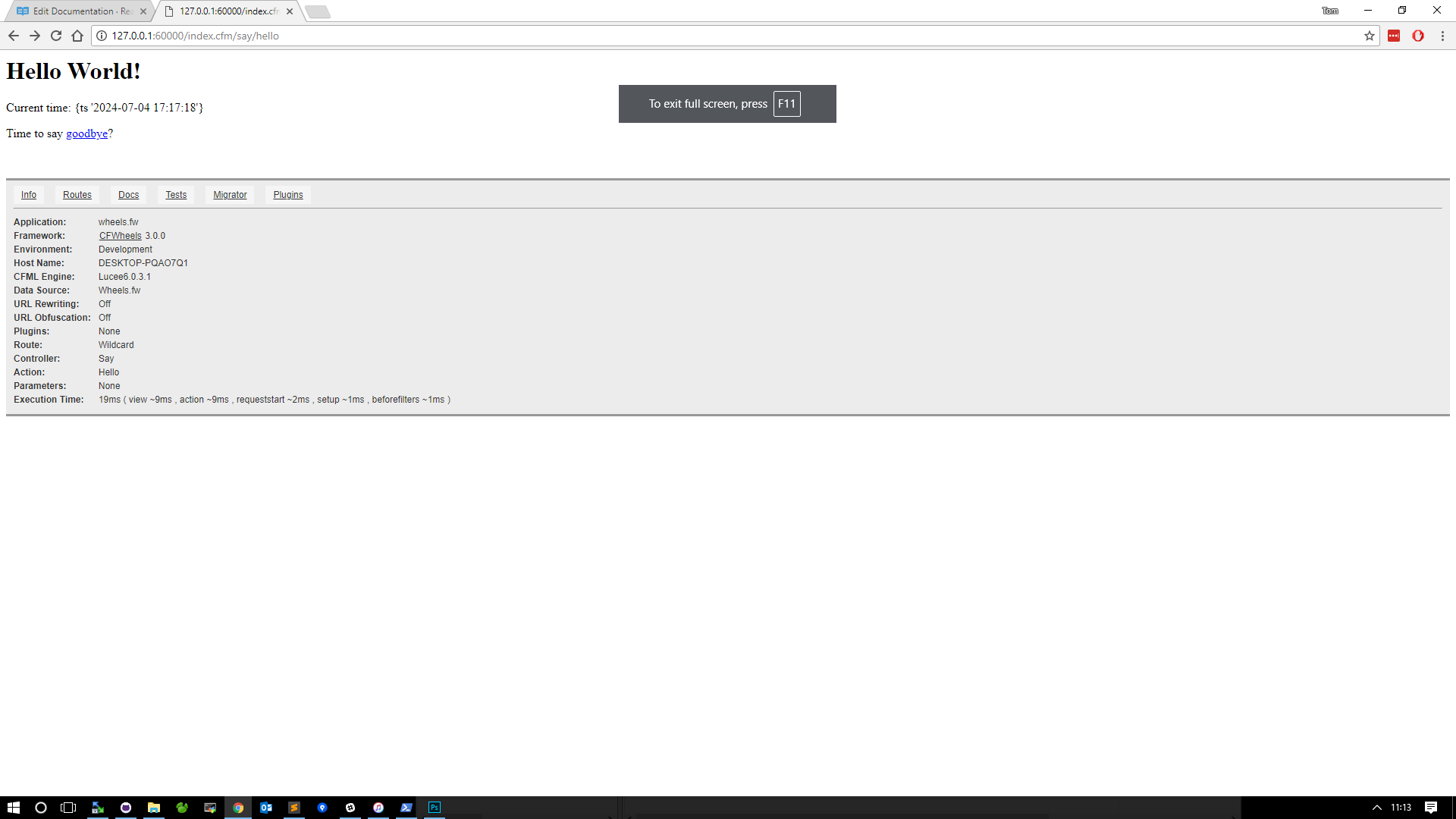 Figure 6: Your say/hello action with a link to the goodbye action