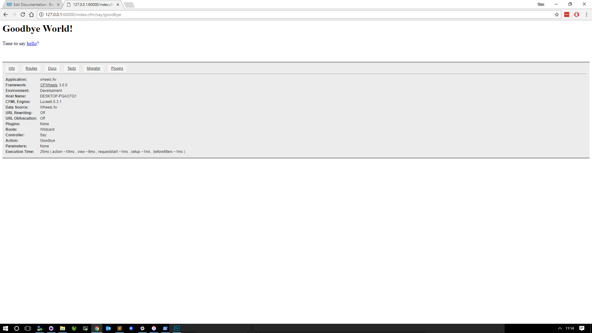 Figure 7: Your say/goodbye action with a link to the hello action